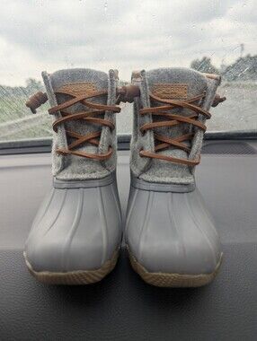 NEW Sperry Gray and Brown Lace-Up Duck Boots Girls Sz 12